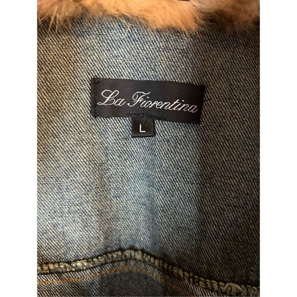 La Fiorentina Vintage Denim Jacket with Rabbit Fur Trim Size Large (0034) - Picture 5 of 7